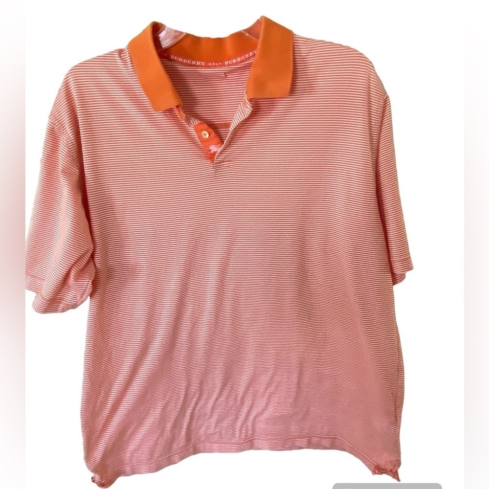 Burberry Golf Polo Shirt, orange/white stripes, no size tag see pictures